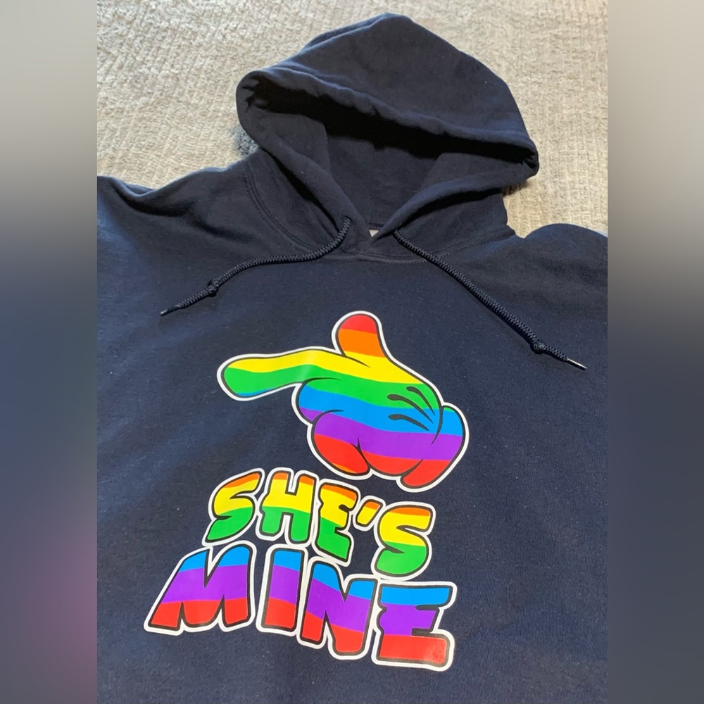 Blue She’s Mine Mickey Mouse Pointing Hand, The Rainbow Mickey Hands Hoodie 3XL - Picture 4 of 10